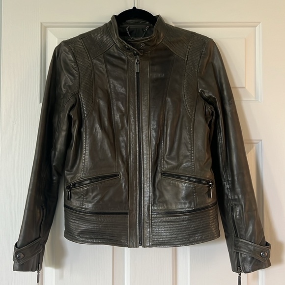 Bernardo Jackets & Blazers - Bernardo Olive Green Leather Jacket